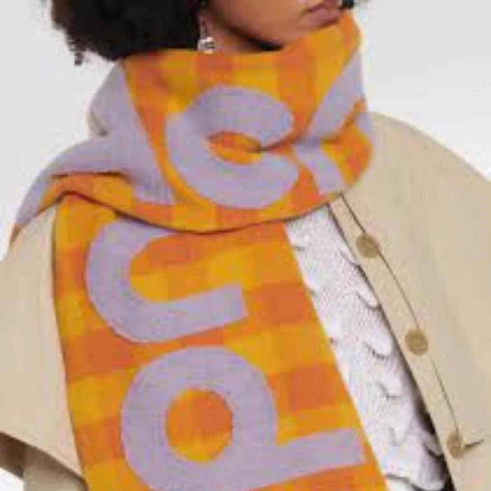 NWT $420 Acne Studios Veda Checked Wool Big Logo Scarf 80